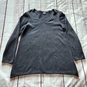 Eileen Fisher Vintage 100% Merino Wool V-Neck Sweater Grey | Women's Size L